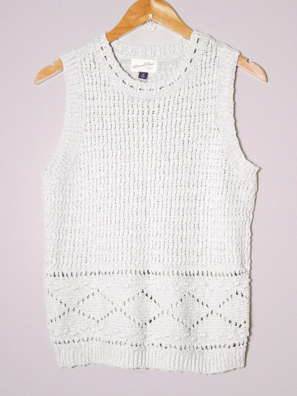 Universal Thread Pointelle Crewneck Sleeveless Sweater Tank Light Grey Neutral M